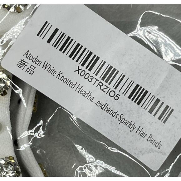 Faux Pearl and Jewel Rhinestone Headband White Knotted Formal Statement - Picture 5 of 6